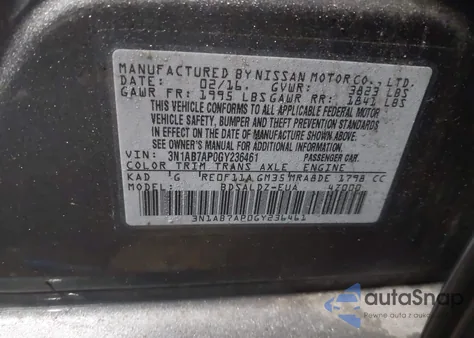 2016 Nissan Sentra Sv из США, поврежденный, VIN 3N1AB7AP0GY236461